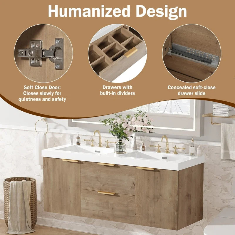 59.3" Double Sink Bathroom Vanity with SMC Top, MDF Cabinet, Soft-Close DoorsBathrooms