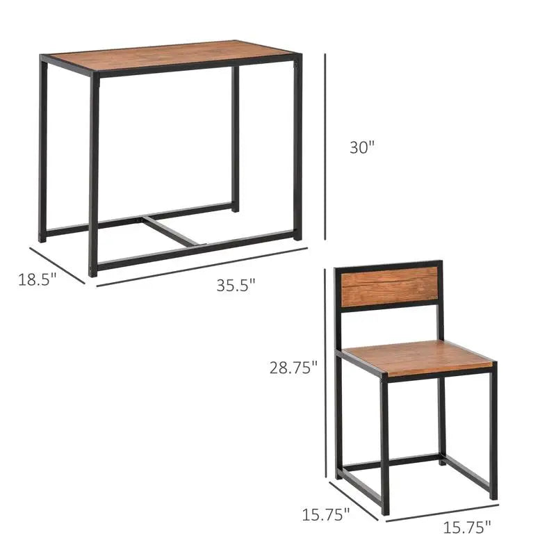 3-Piece Industrial Dining Table Set for 2