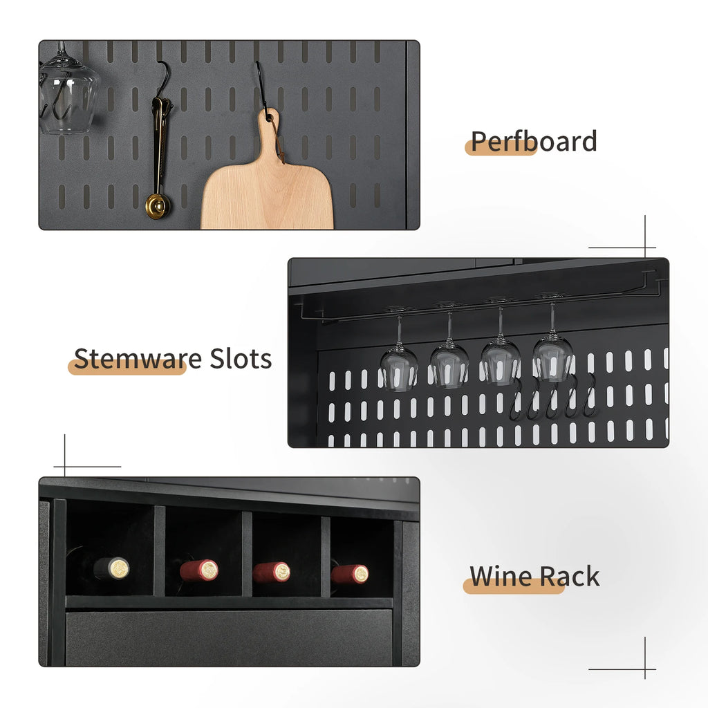 Kitchen Storage Cabinet, Buffet Hutch with Pegboard, Cup Holder