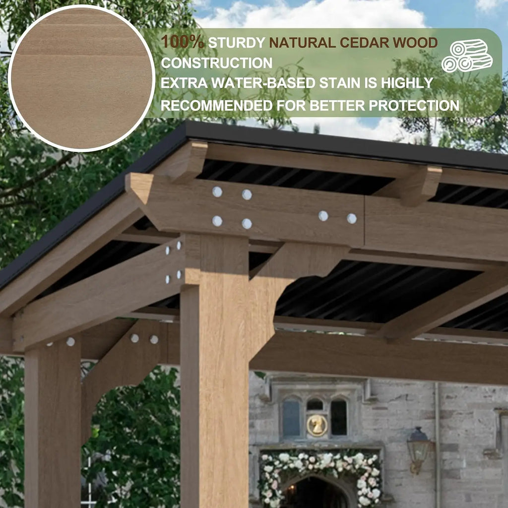 8x5ft Wooden Grill Gazebo Hard Top Metal Roof