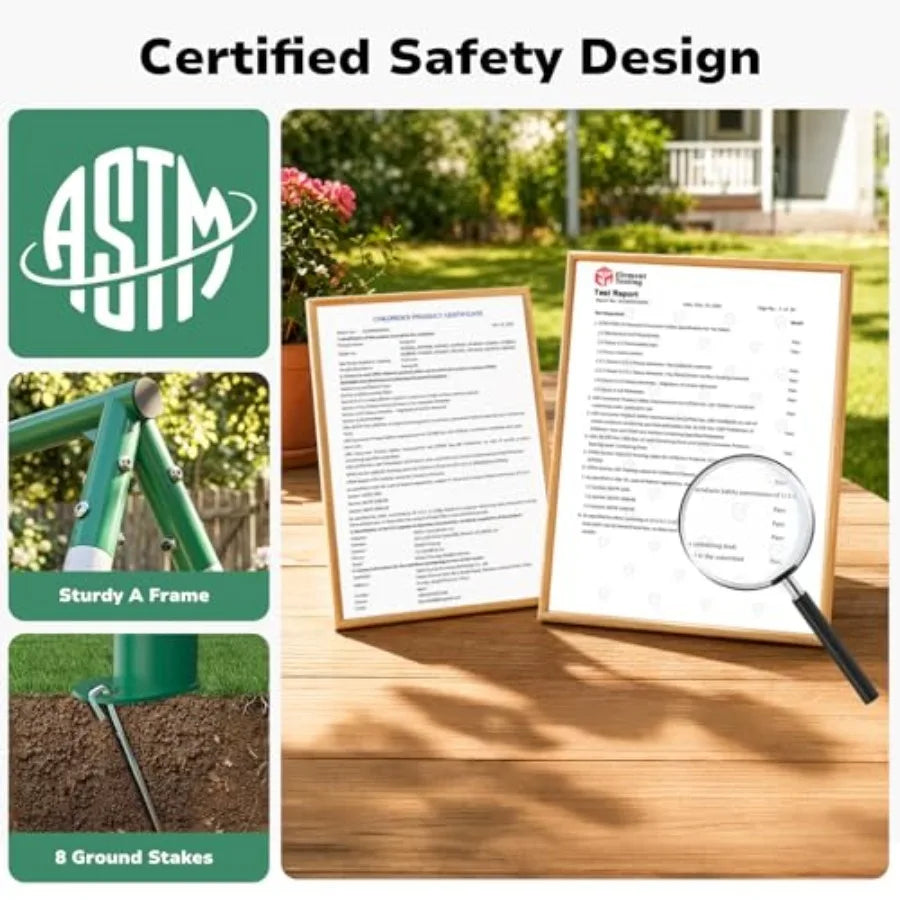 Backyard Swing Set with Monkey Bars, Belt Swing, Platform Swing, Climbing Net, Trapeze Bar