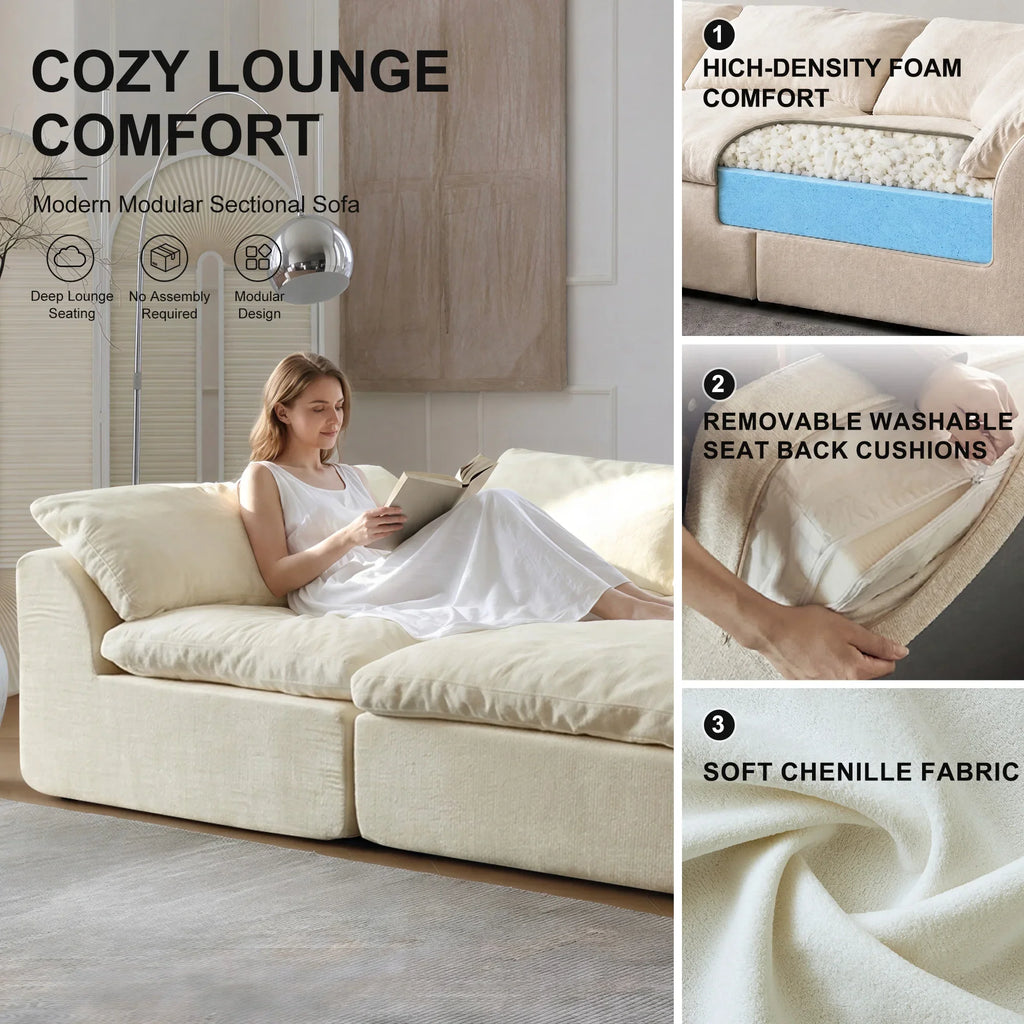 Modern Modular Sectional Sofa Oversized Deep Seat with Removable Cushions