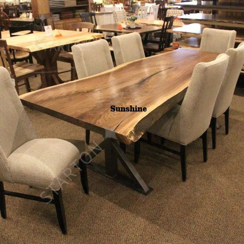 Large Solid Walnut Wood Slab Dining Table