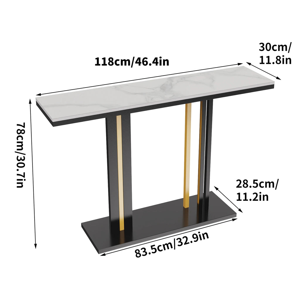 Contemporary Style Console Table with Stone Top and Pedestal Base