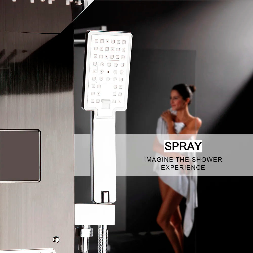 Black LED Shower Panel Set Bathroom Rainfall Shower Column