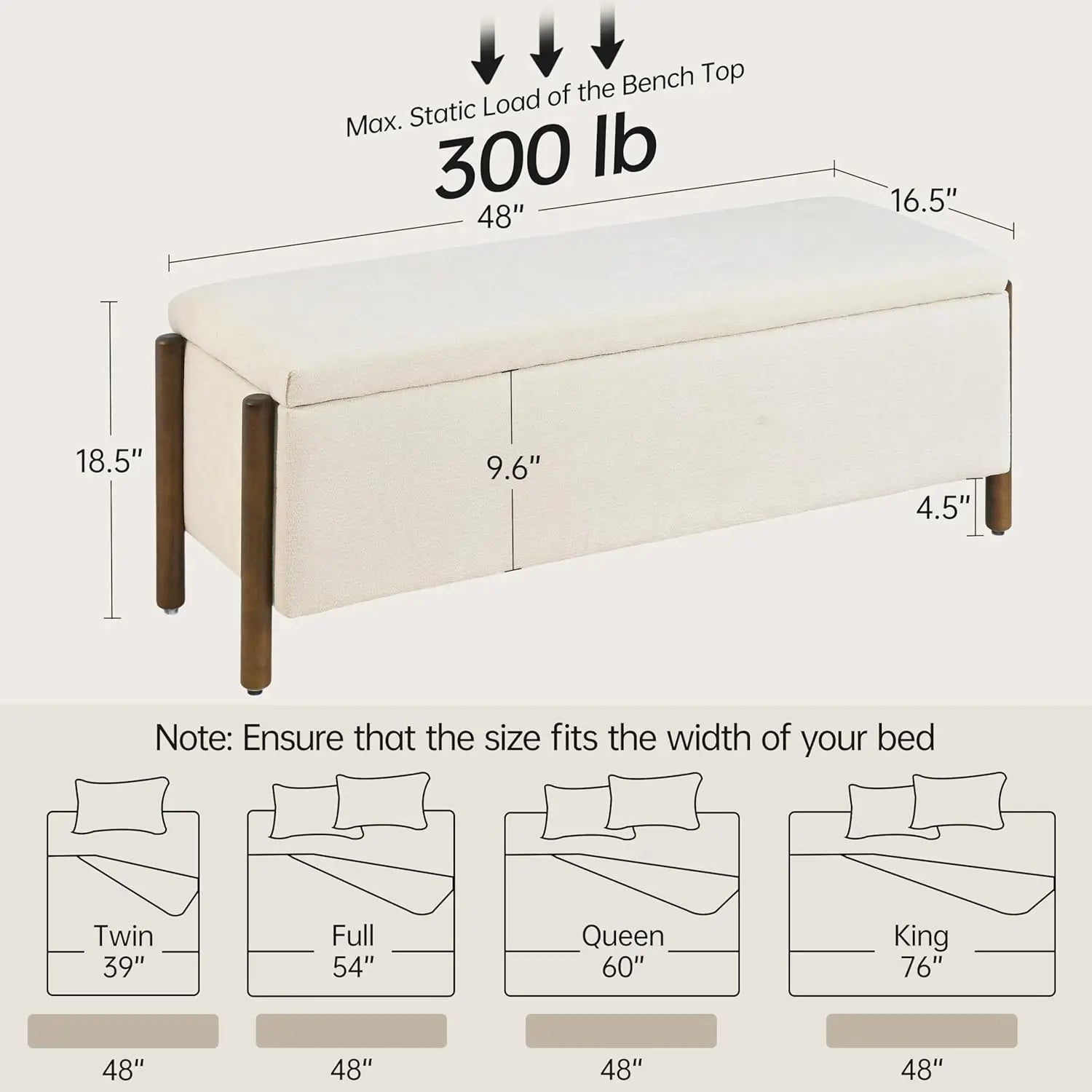 Fabric Upholstered Storage Ottoman Bench