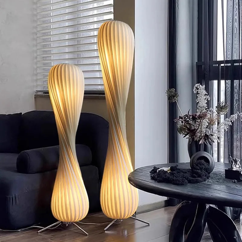 Light Luxury Wooden Curved Shade Floor Lamp