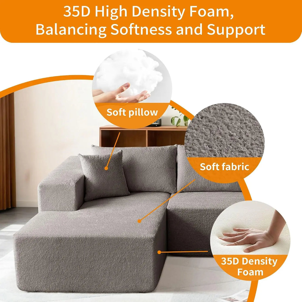 104" Sectional Sofa Boucle L-Shape Chaise High-Density Foam Living Room Set