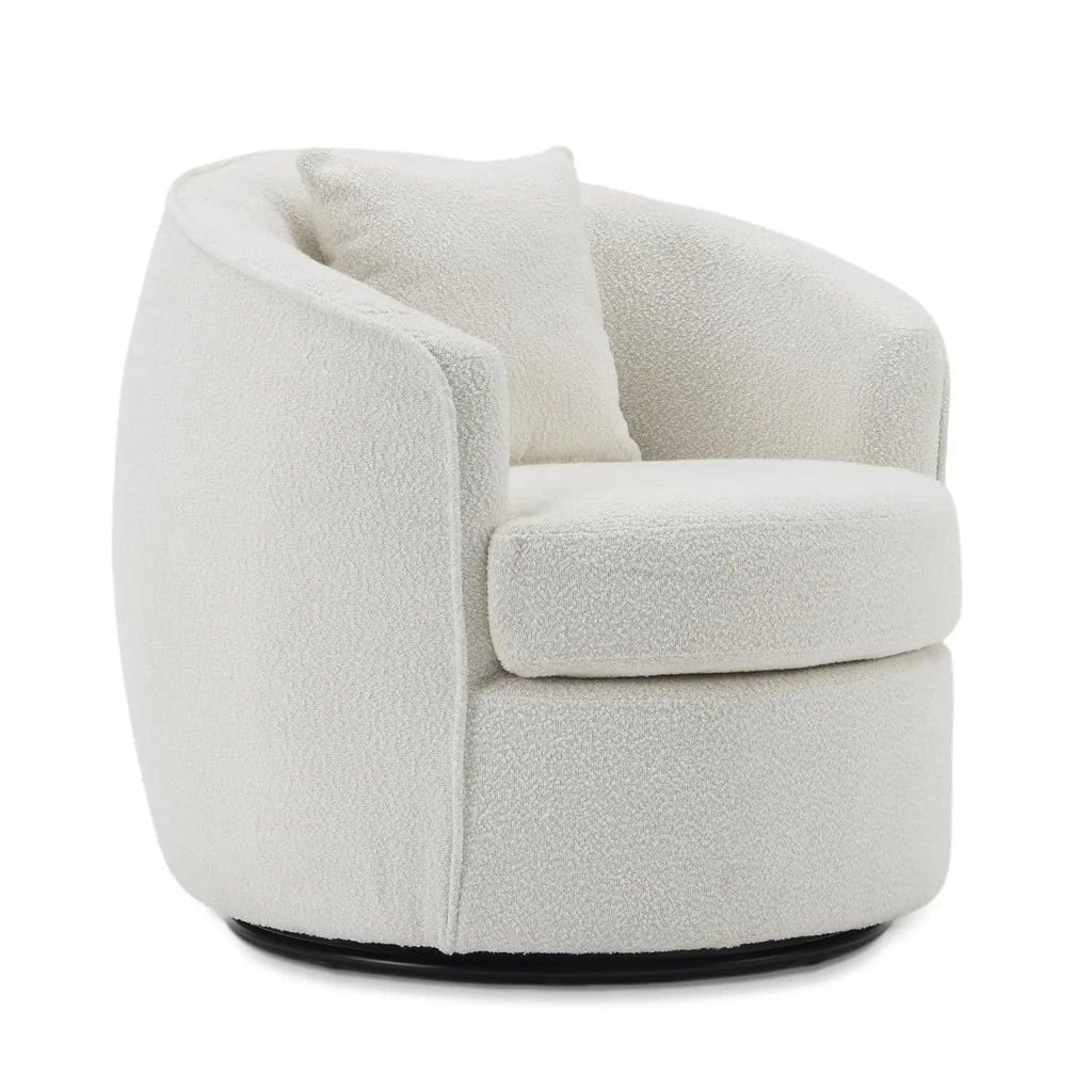 2pcs Upholstered Boucle Barrel Swivel Accent Chair with Pillows