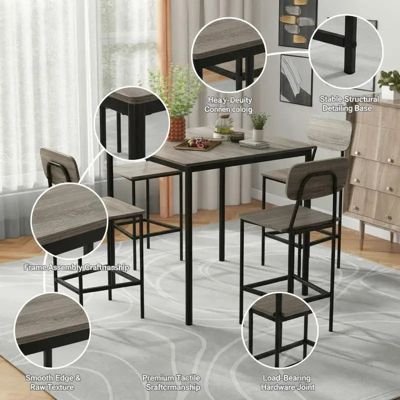 5 Piece Counter Height Table Set With 4 Bar Stools,