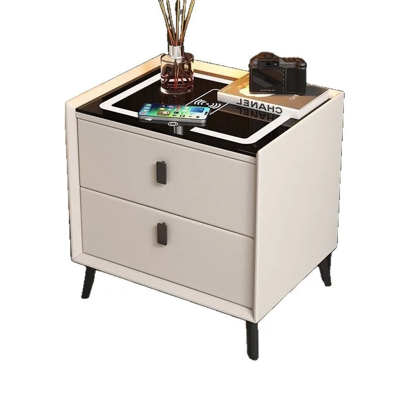 Multifunctional Smart Bedside Cabinet with Wireless Charging LED  Fingerprint Lock USB