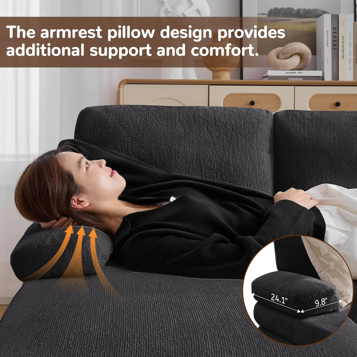 Korser U-Shaped Sectional Sofa 4 Seater Lounge Sleeper with Removable Cushions