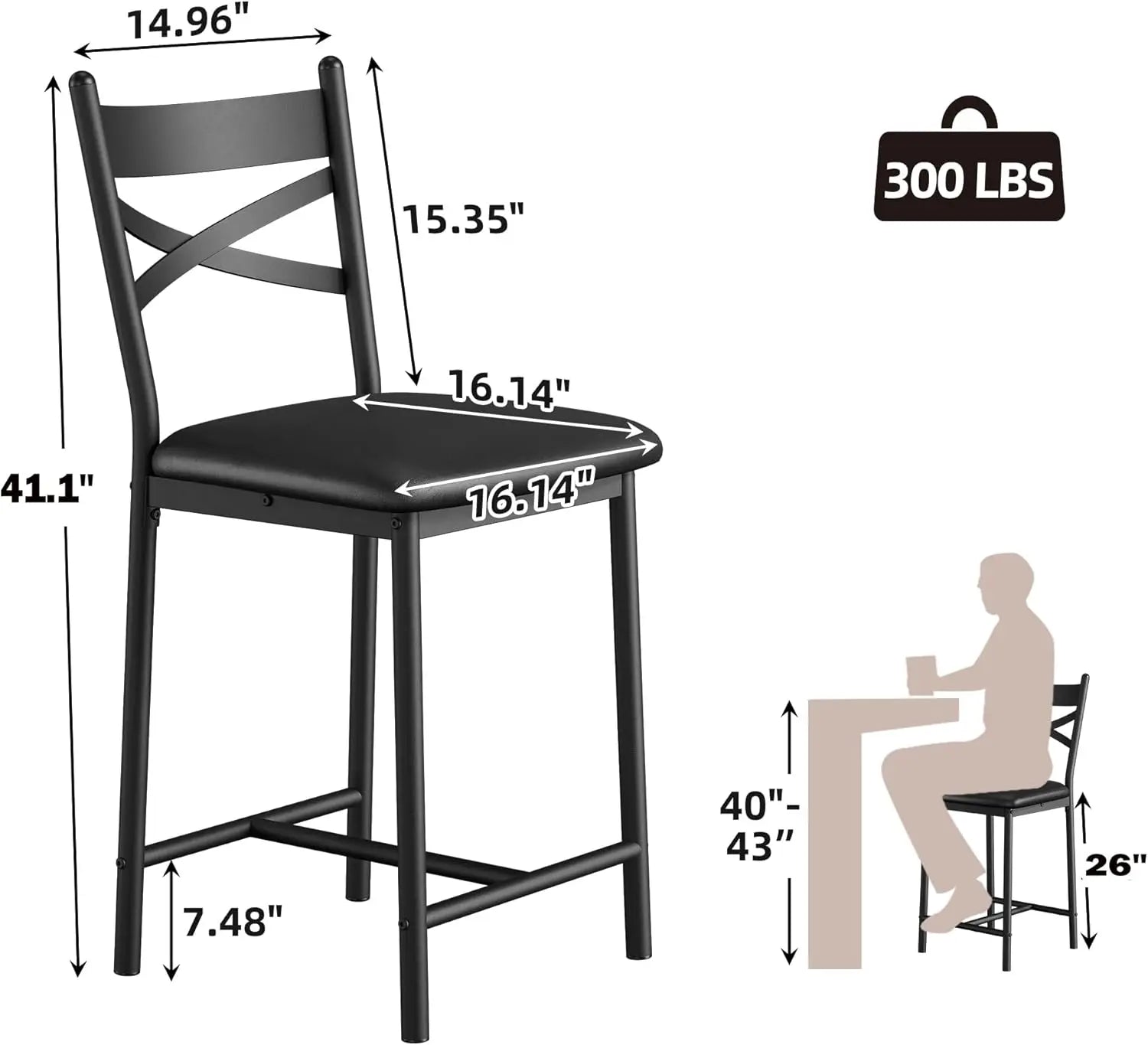 26 Inch Bar Stools Set of 4, Counter Height