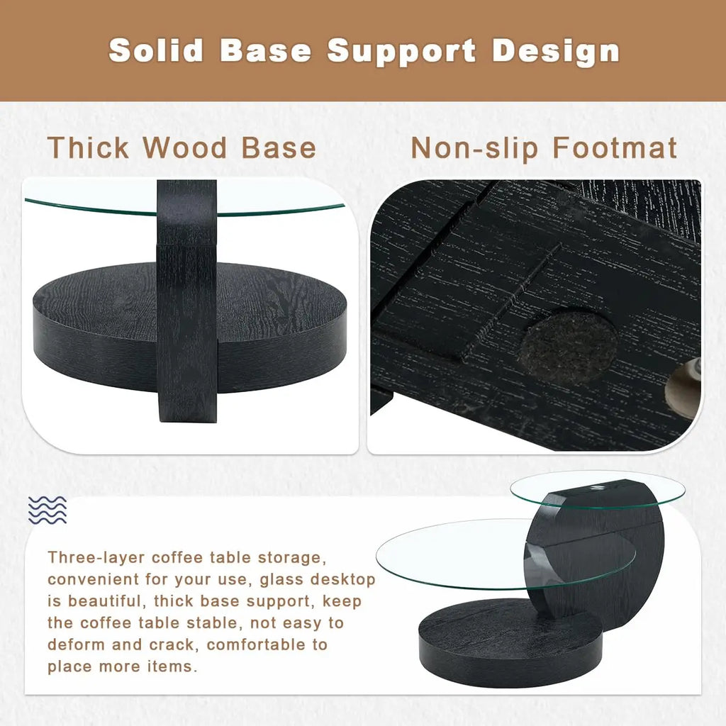 Glass 3 Tier Round Coffee Table