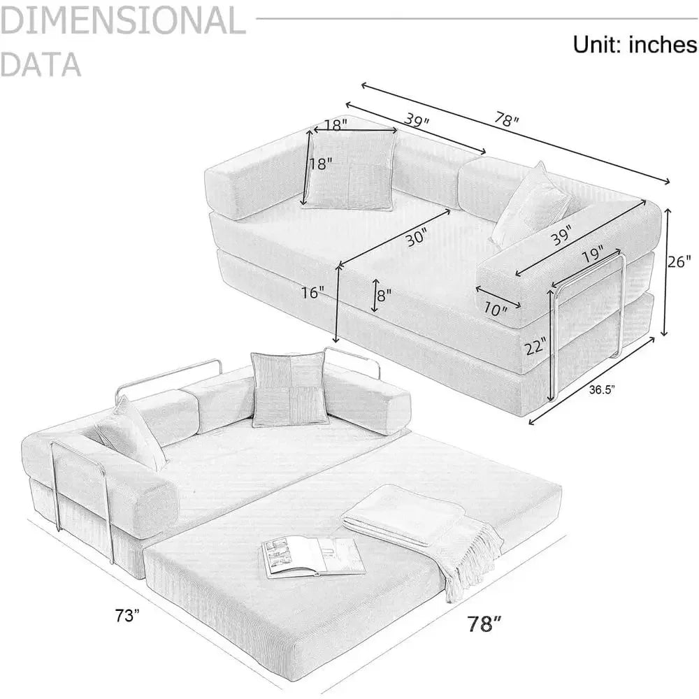 Convertible Sleeper Sofa Bed with Gold Legs