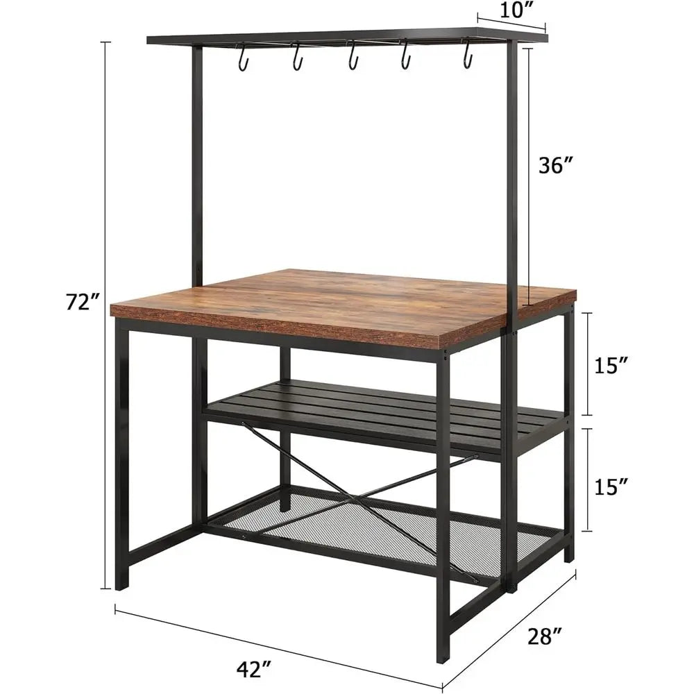 42 Kitchen Island with Storage, Seating, and 3-Tier Baker's Rack for Dining and Living Spaces