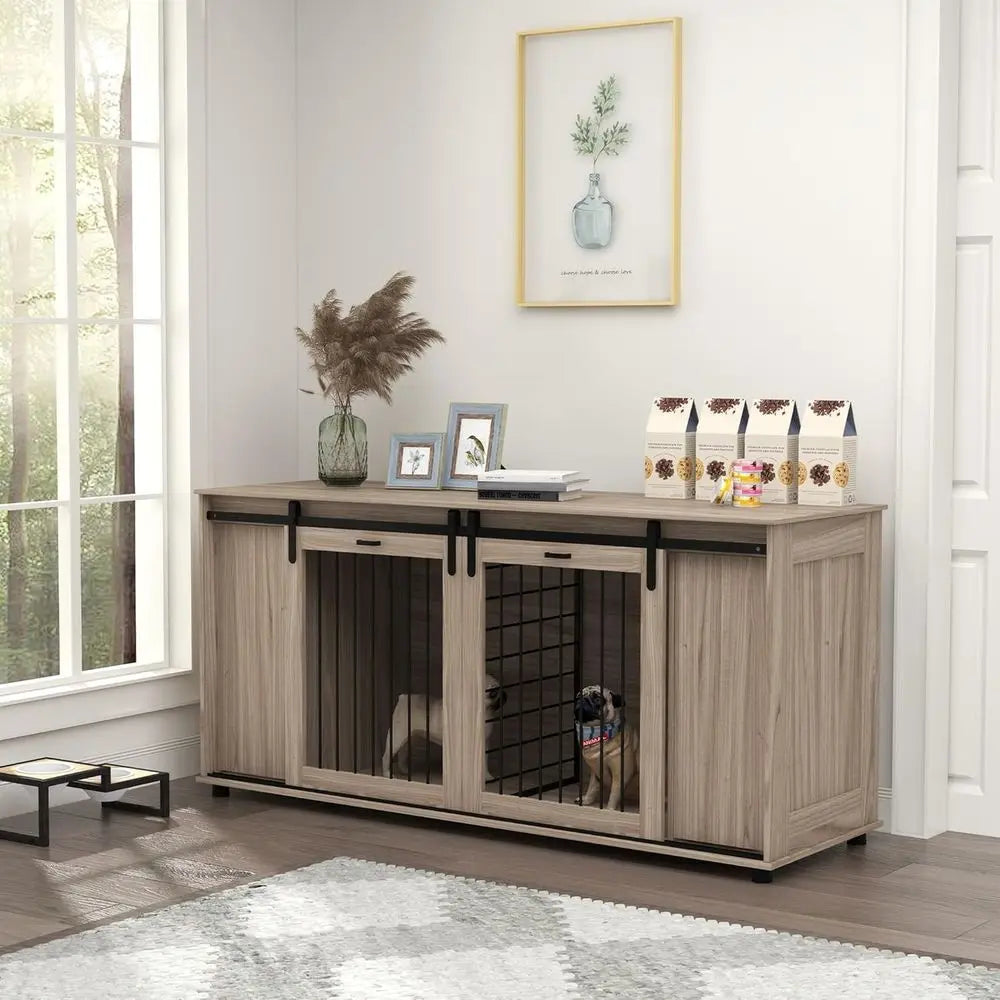 Walnut Double Door End Table Crate for Small Dogs or Large Dog