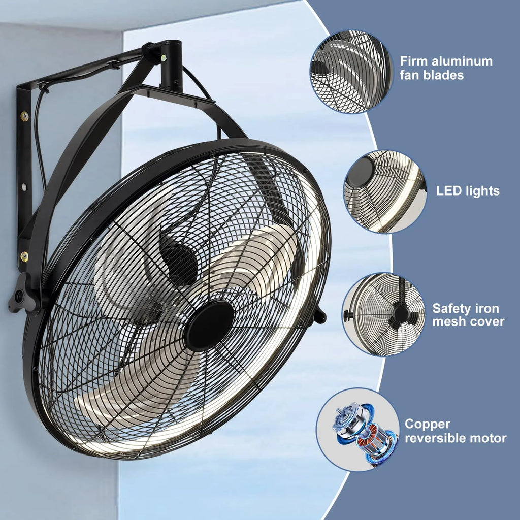 Large Fan 20-Inch Ceiling Lamp Fan Industrial Commercial Use Electric Fan Black Wall Fan Strong Wind House Metal Mounted Fan