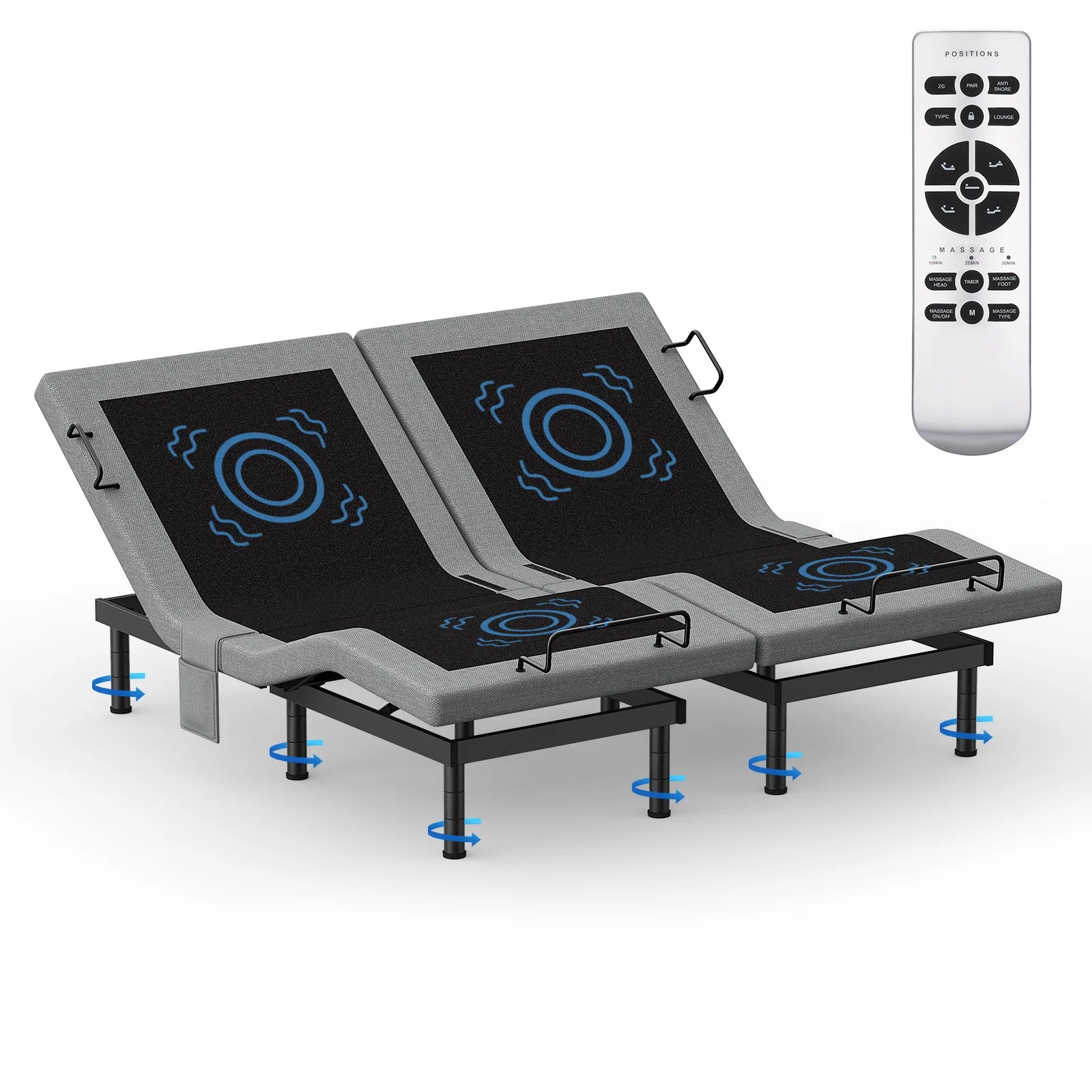 Twin Split King Size Adjustable Bed Base Frame with Massage