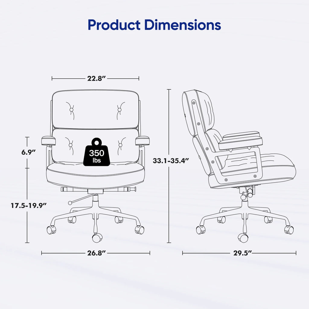 Ergonomic Office Chair Genuine Leather with Aluminum Arms and Wheels