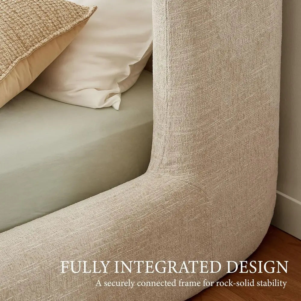 Queen Size, Fully Upholstered Platform Bed Frame with Wingback Headboard