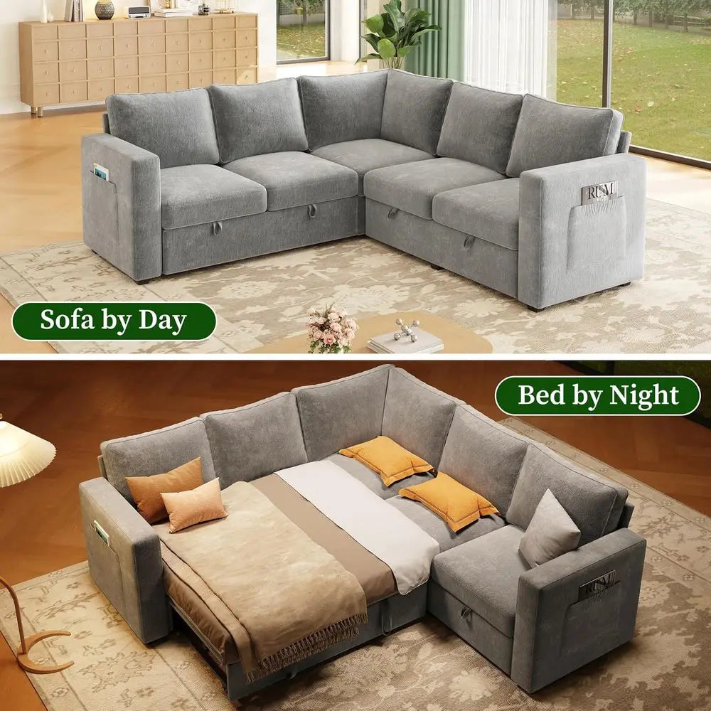 83.5 L-Shaped Sleeper Sofa – 5-Seat Sectional with Pull-Out Bed