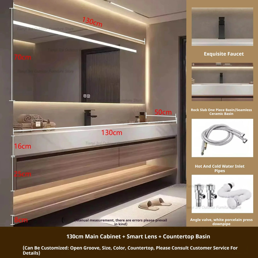 Rock Panel Bathroom Cabinet Vanity with Sink Mirror