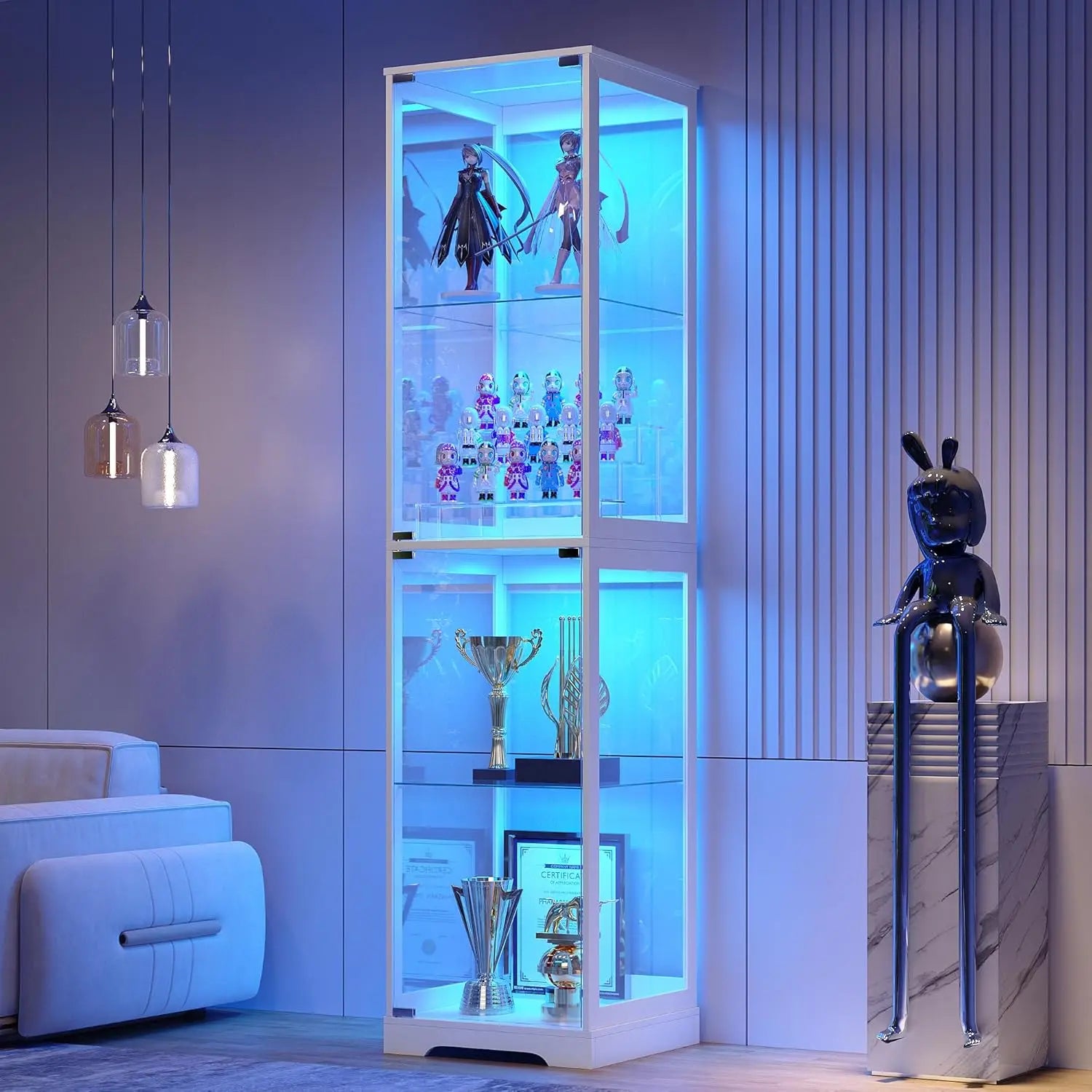RGB Glass Display Cabinet with Door, 4-Tier Curio Cabinet