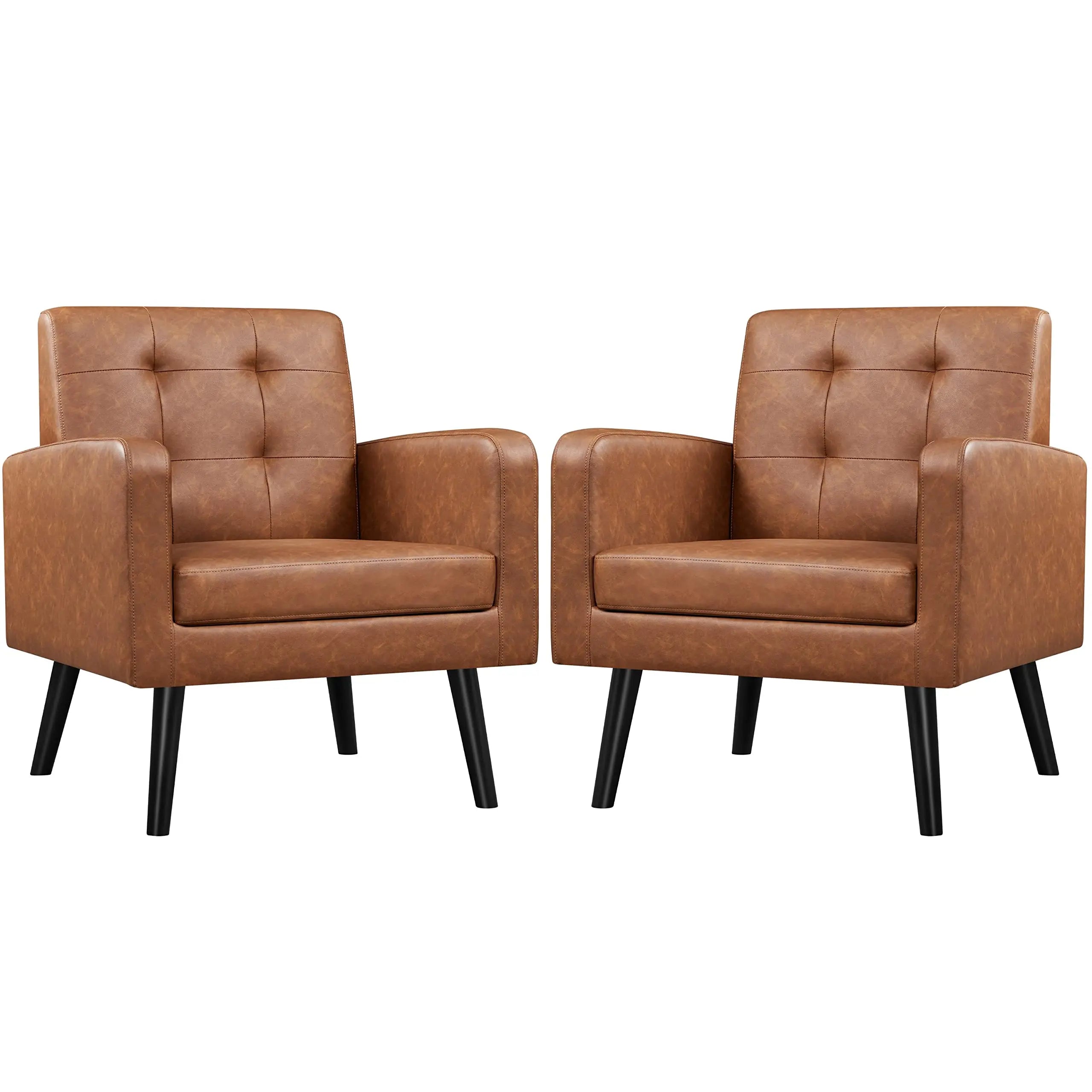 Mid-Century Leather Accent Chairs Set of 2