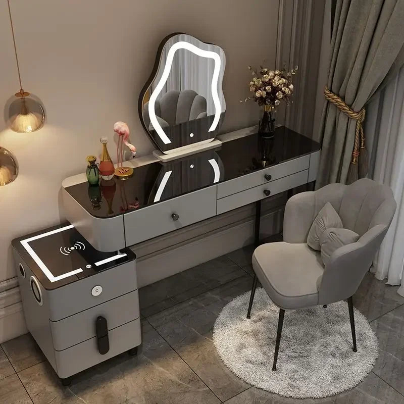 Nordic Glass Luxury Dressing Vanity Table with Smart Wireless Charging