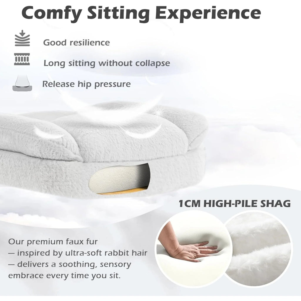 White Plush Office Chair Ergonomic Desk Chair with Lumbar Support, Flip-Up Arms, Adjustable Swivel Computer Chair with Wheels, Soft Fleece Cute Office Chair for Home Bedroom Vanity