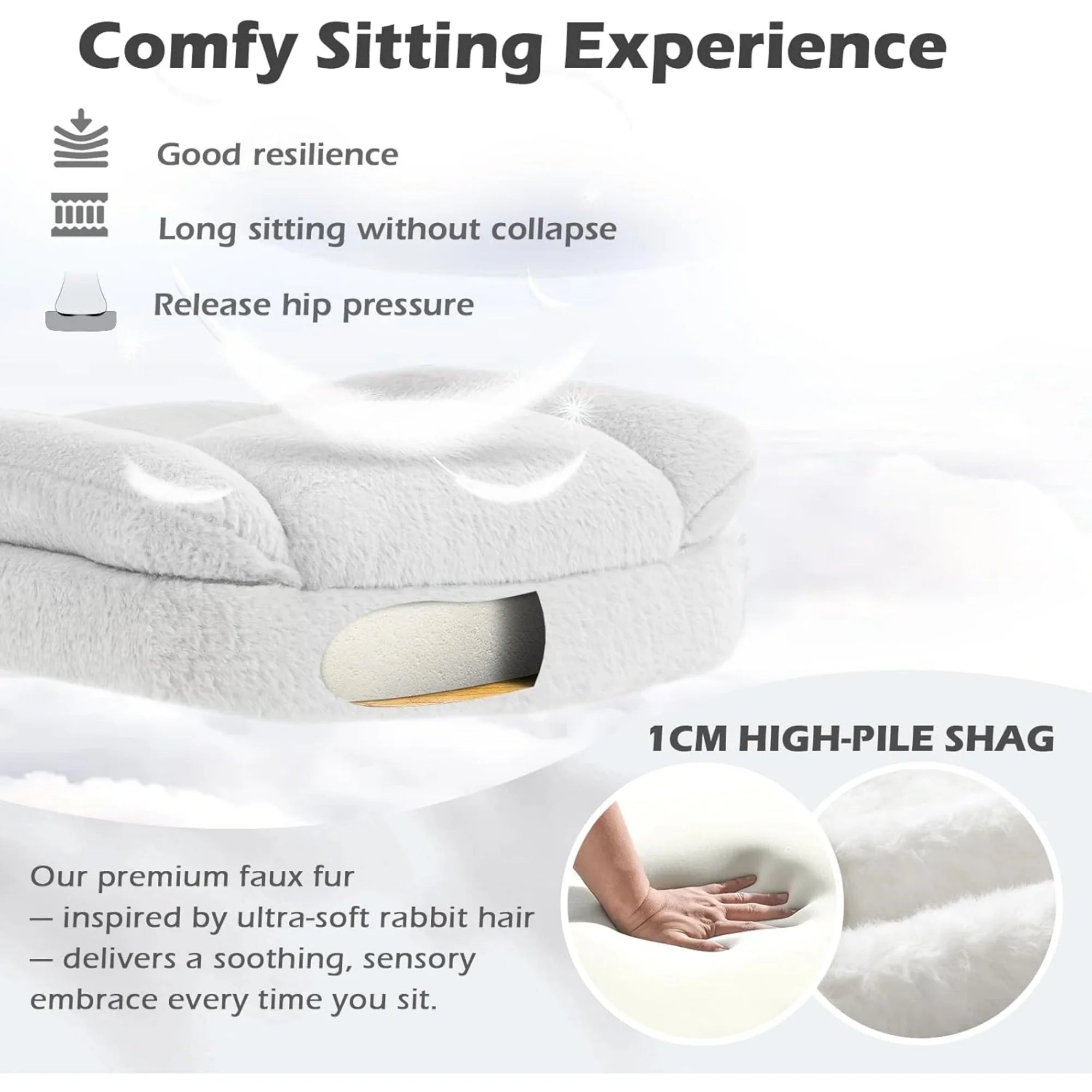 White Plush Office Chair Ergonomic Desk Chair with Lumbar Support, Flip-Up Arms, Adjustable Swivel Computer Chair with Wheels, Soft Fleece Cute Office Chair for Home Bedroom Vanity