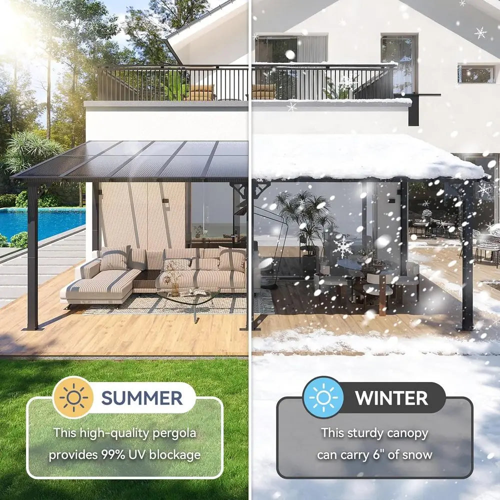 10' x 20' Lean to Gazebo, Hardtop Metal Gazebo Pergola with Polycarbonate Roof