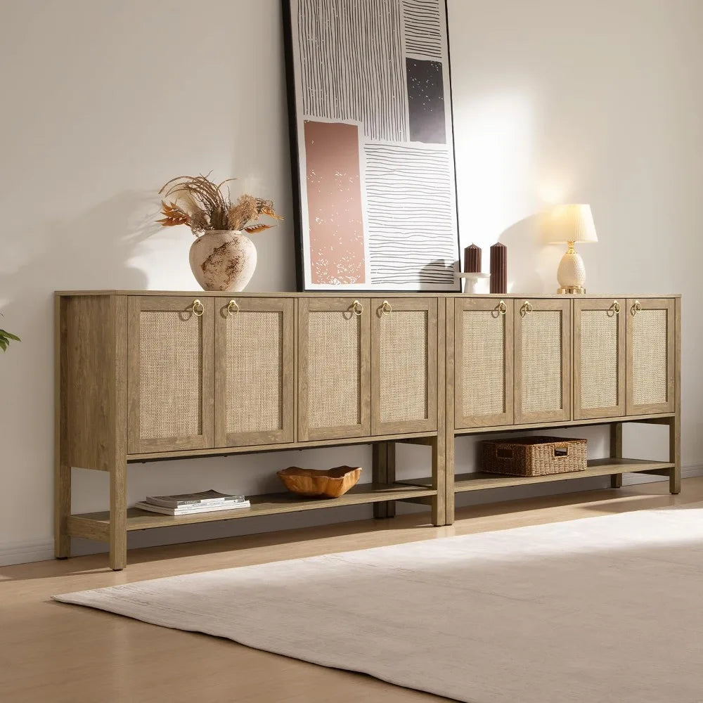 Rattan Sideboard Buffet Cabinet with Open Storage