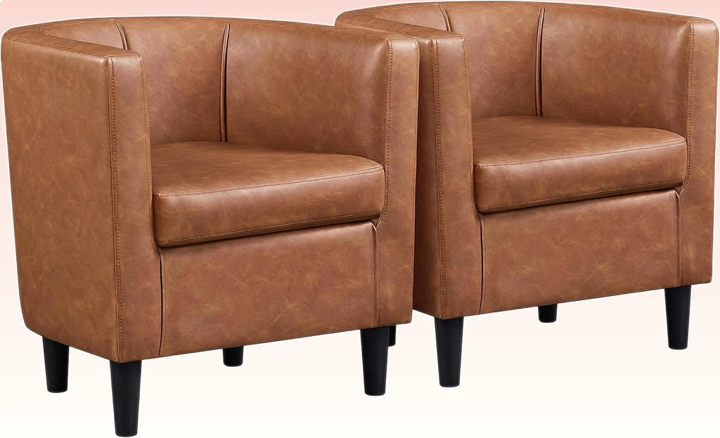 2PCS Leather Accent Barrel Chair