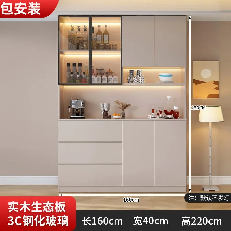 Kitchen Cabinet Sideboards Tall Cabinet with Glass Doors and Drawer Wine Cabinet Pantry Hunch with Shelves Kitchen Island