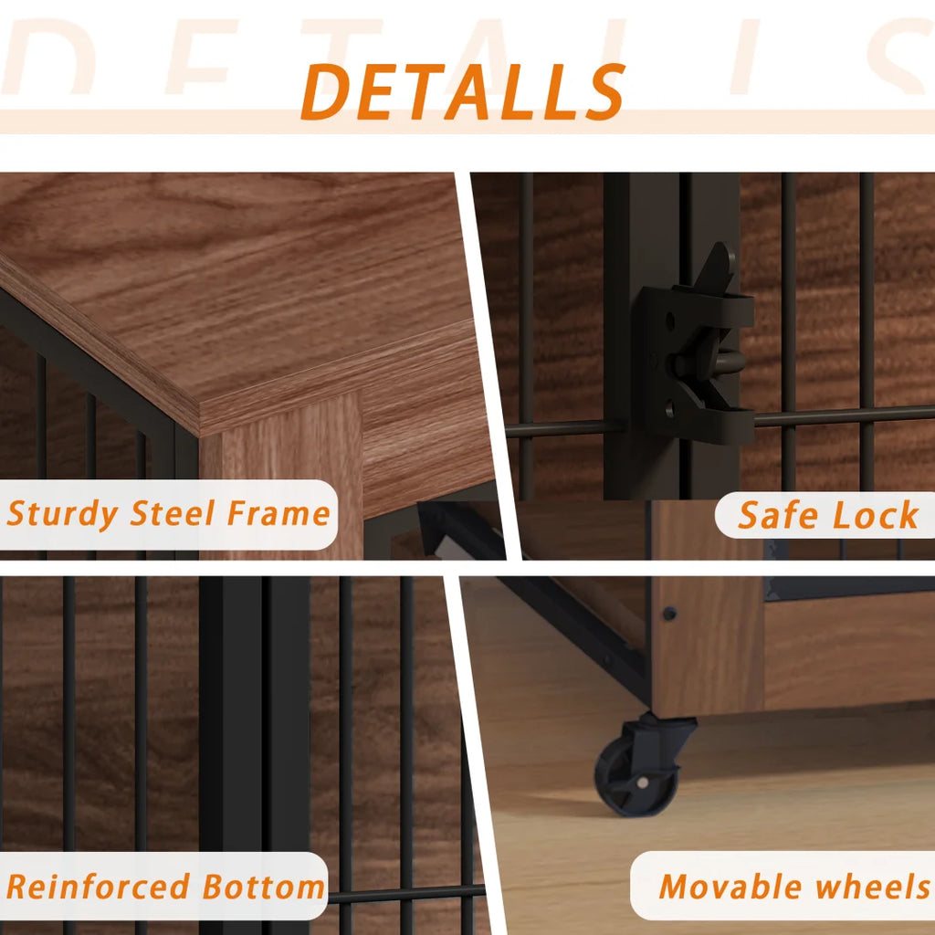 38.6" Dog Crate Furniture with Wheels for Small Dogs