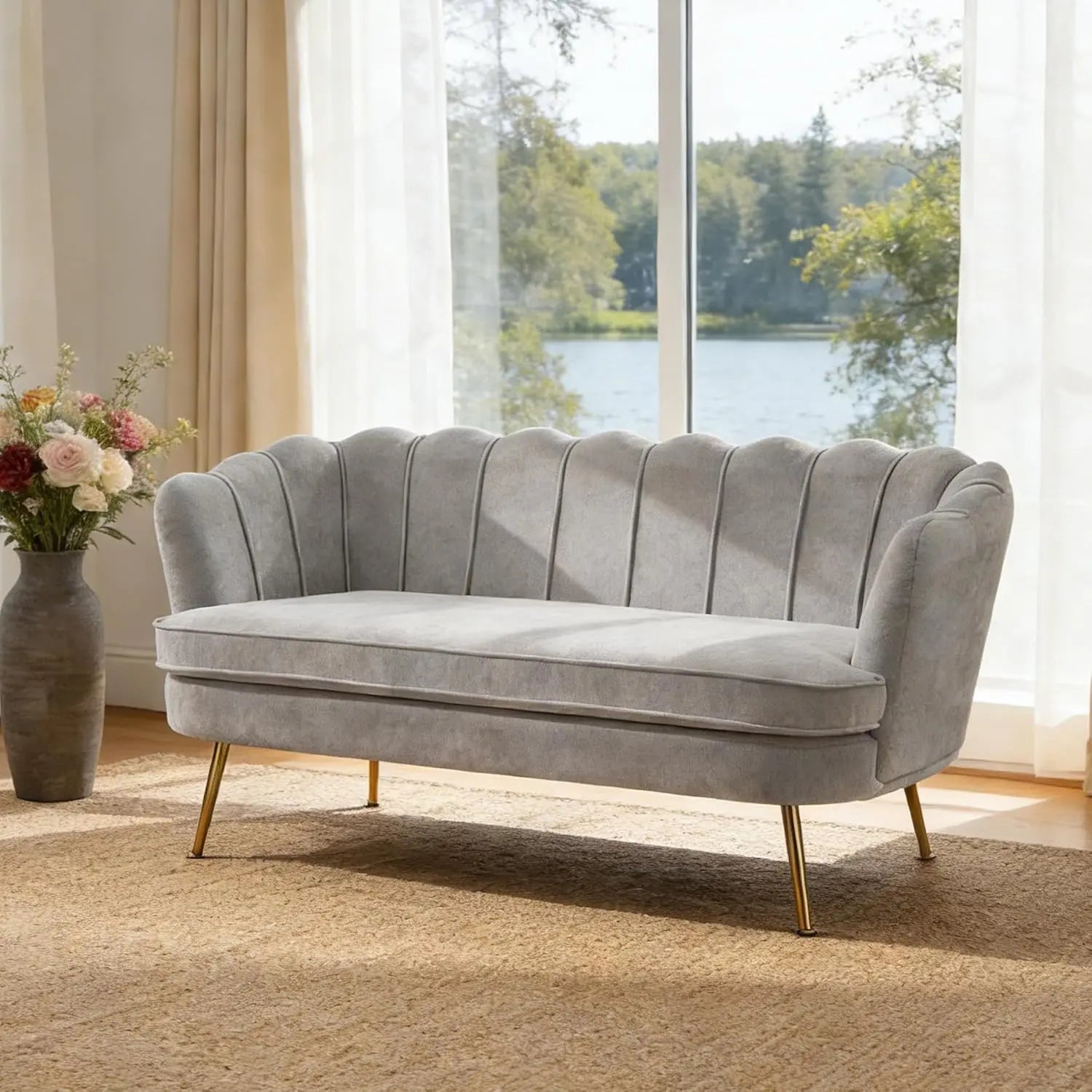 2-Seater Sofa, 59" Loveseat Settee with Gold Metal Legs