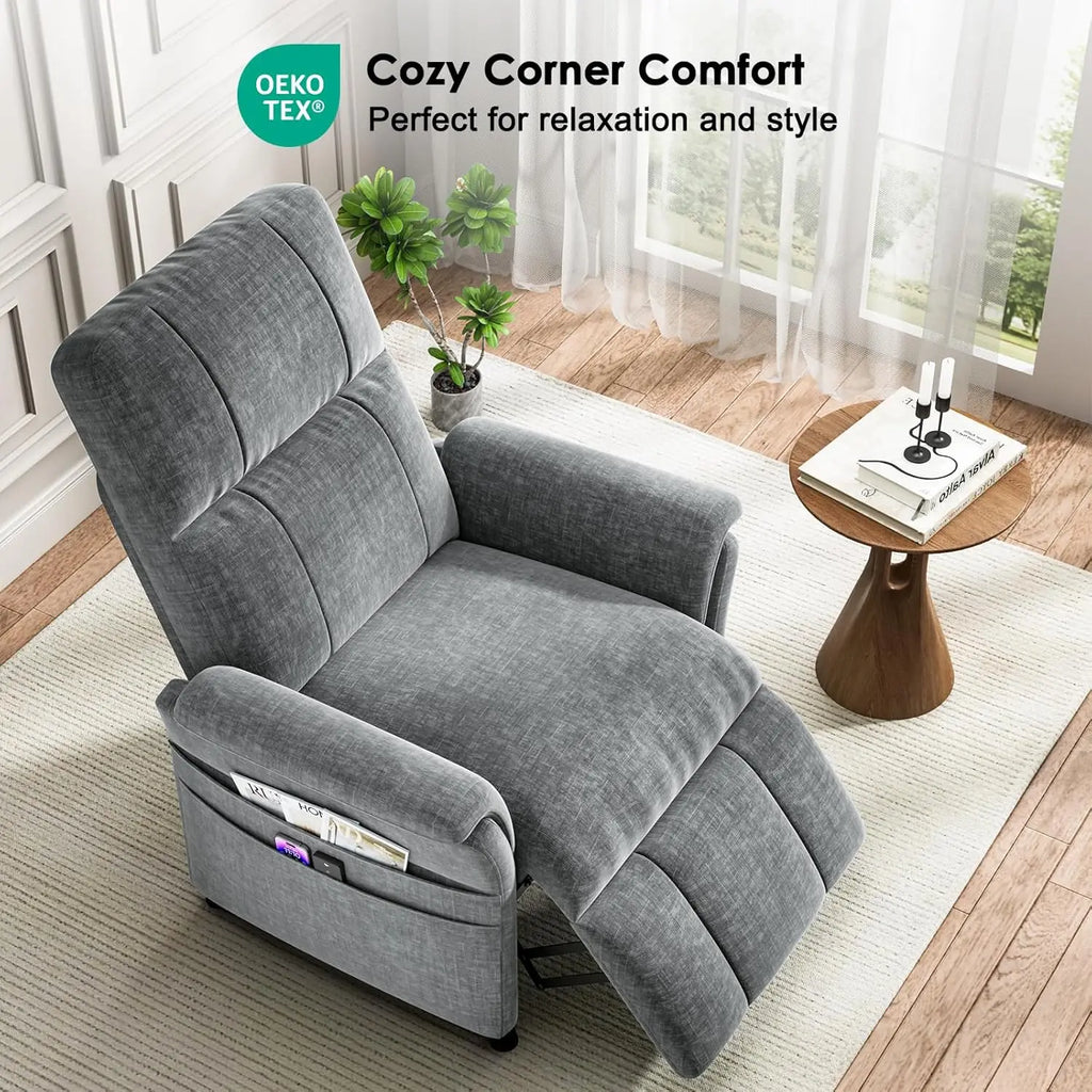 Power Recliner Chair Adjustable Chenille with Pocket Remote