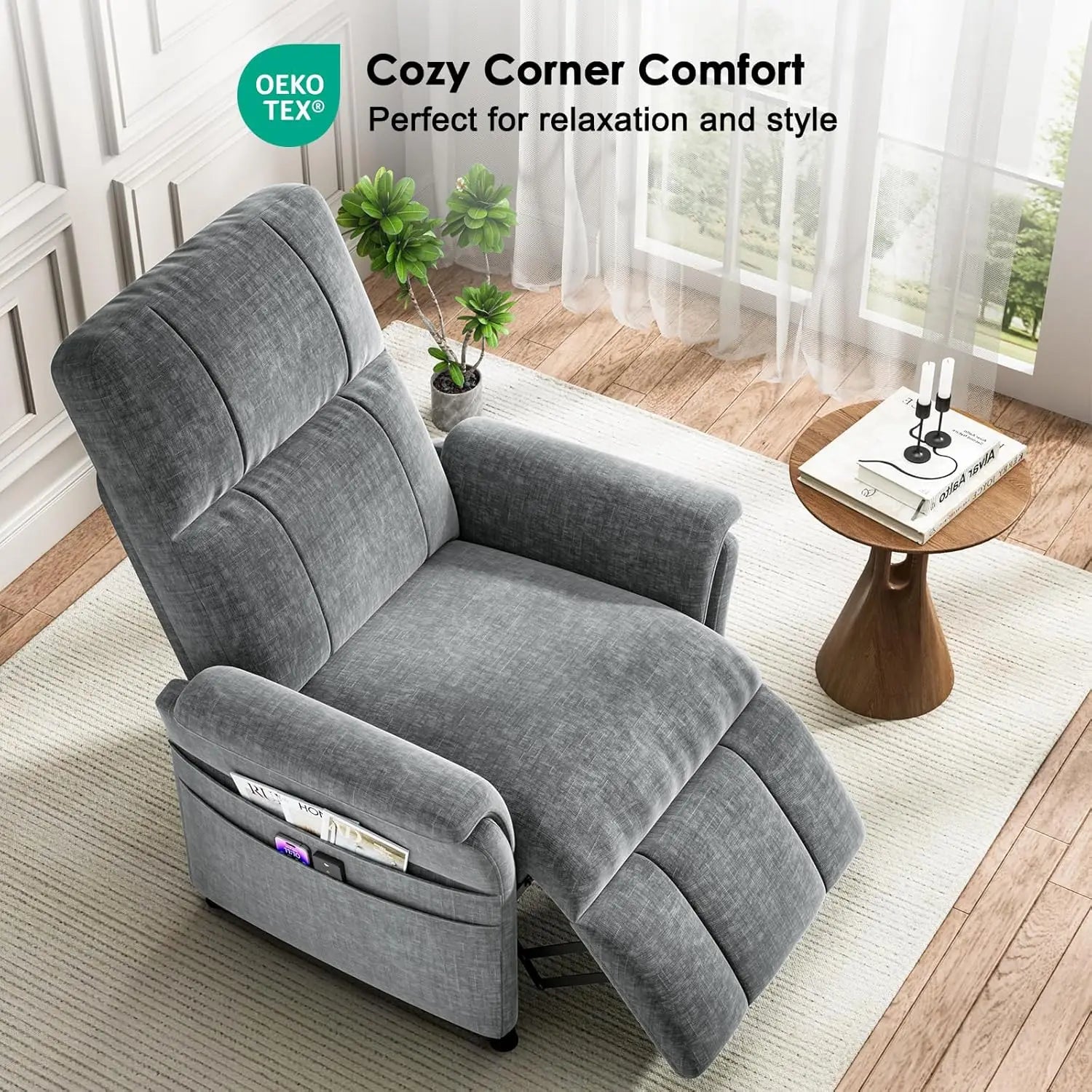 Power Recliner Chair Adjustable Chenille with Pocket Remote