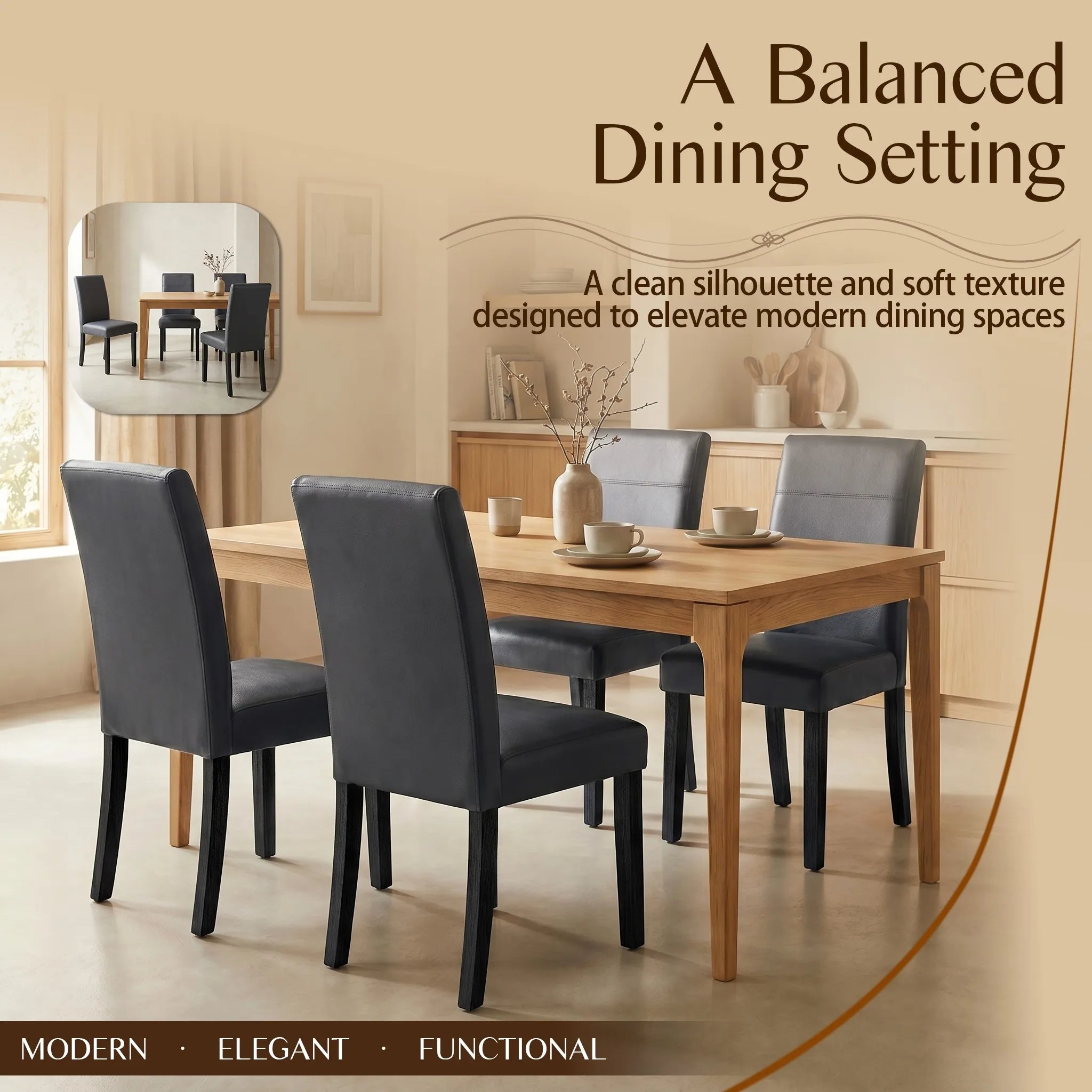 Modern Leather Dining Chairs Set of 2