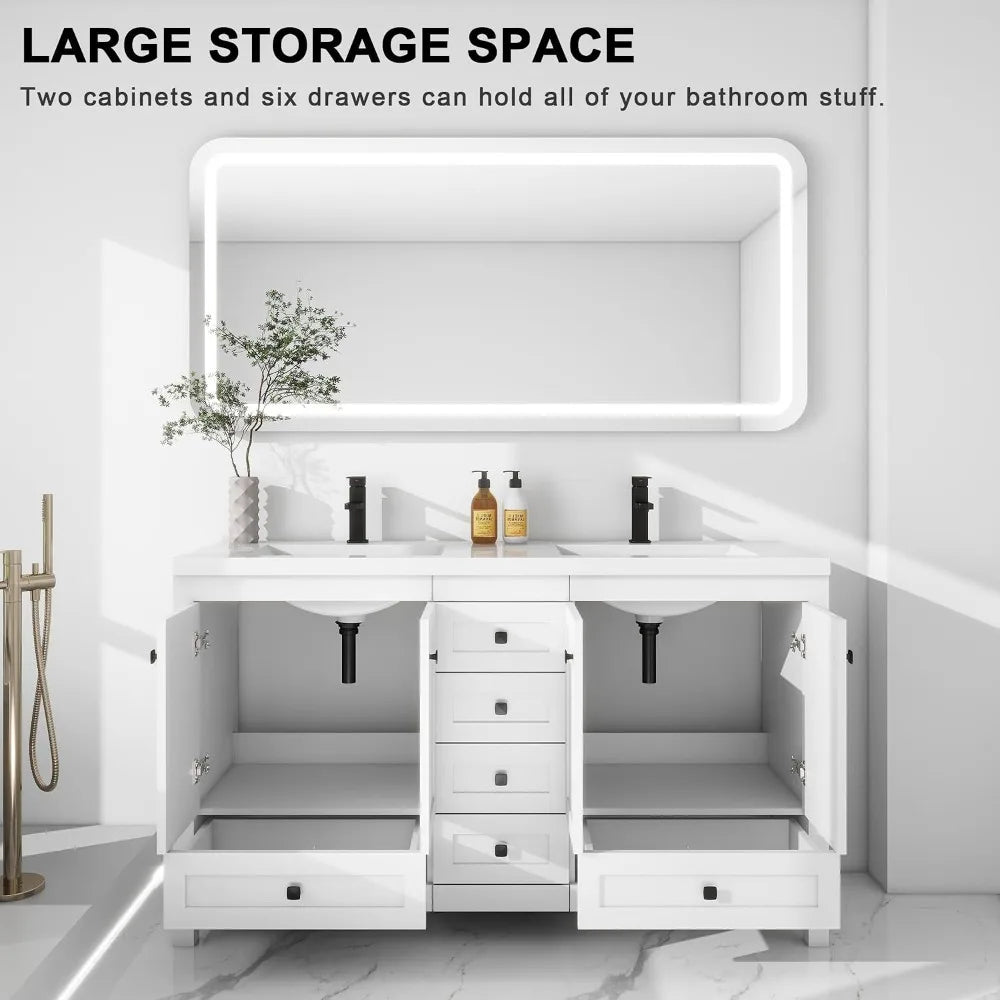 60" Bathroom Vanity with Double Sink Combo, Modern Painted Cabinet,