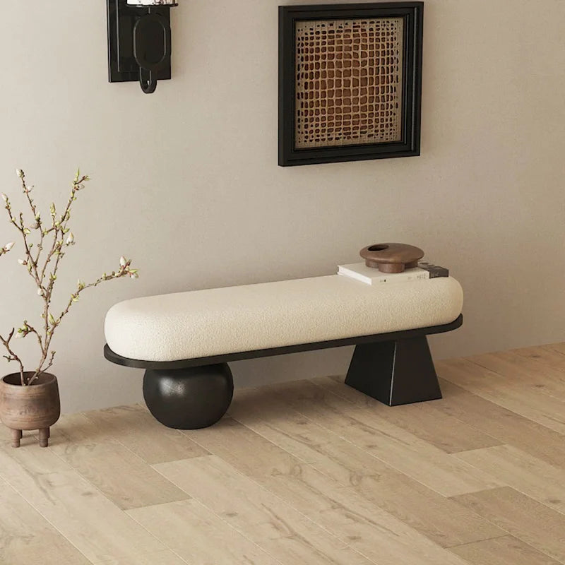 ‌Scandinavian Entryway Bench, Boutique Bedroom Stool, Dressing Room Seating