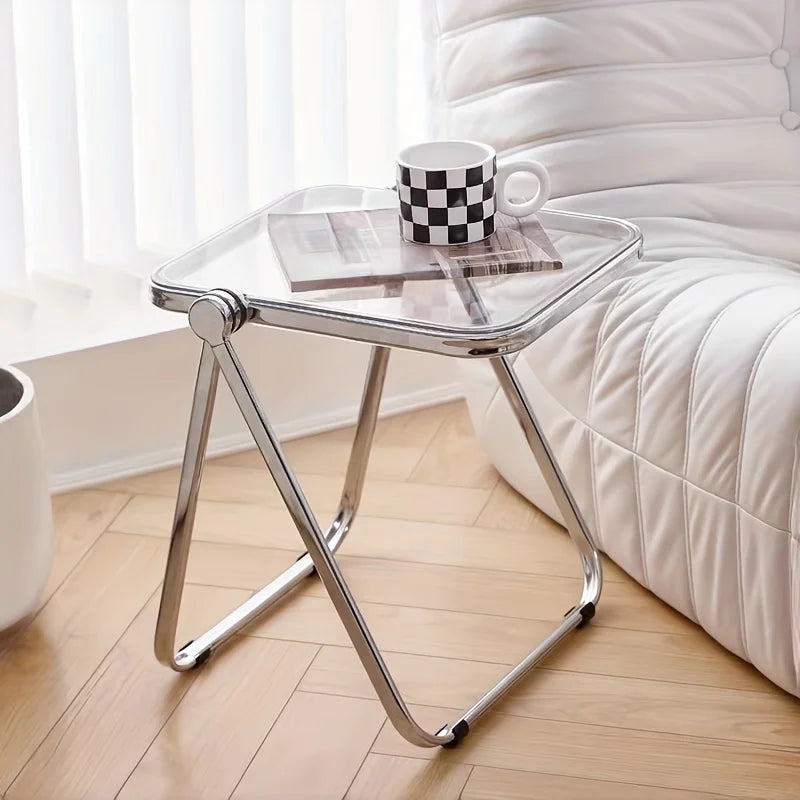 Folding Side Table - Transparent Coffee Table for Living Room