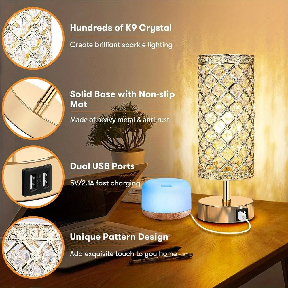 Set of 2 Modern Touch Control Table Lamps with USB- Ports