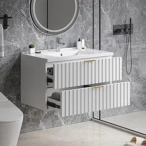 30 Inch Bathroom Vanity with Sink Combo, Floating Bathroom Vanity with 2 Fluted Drawers