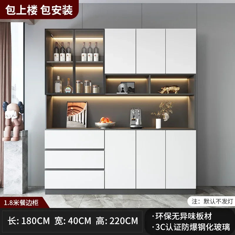 Kitchen Cabinet Sideboards Tall Cabinet with Glass Doors and Drawer Wine Cabinet Pantry Hunch with Shelves Kitchen Island