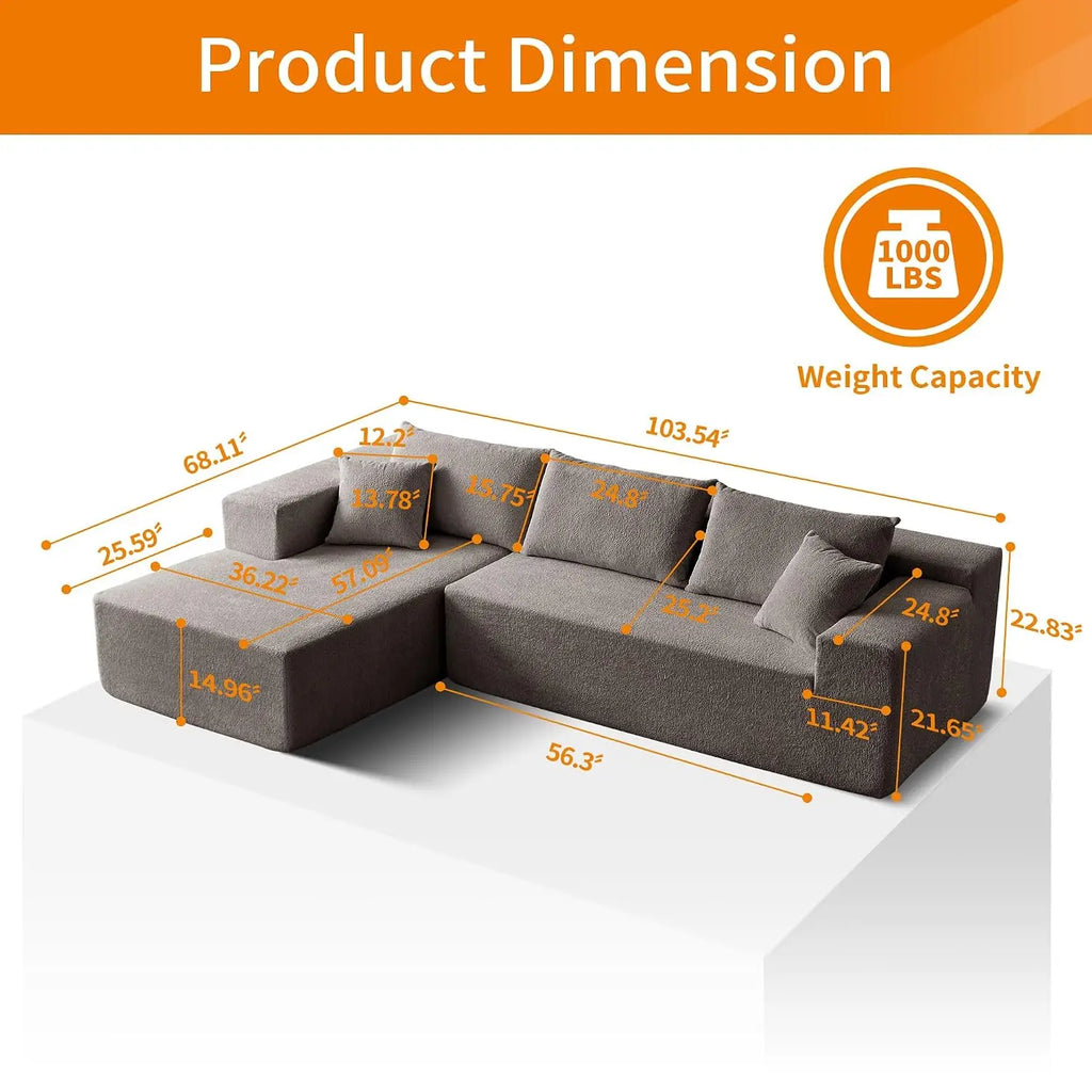 104" Sectional Sofa Boucle L-Shape Chaise High-Density Foam Living Room Set