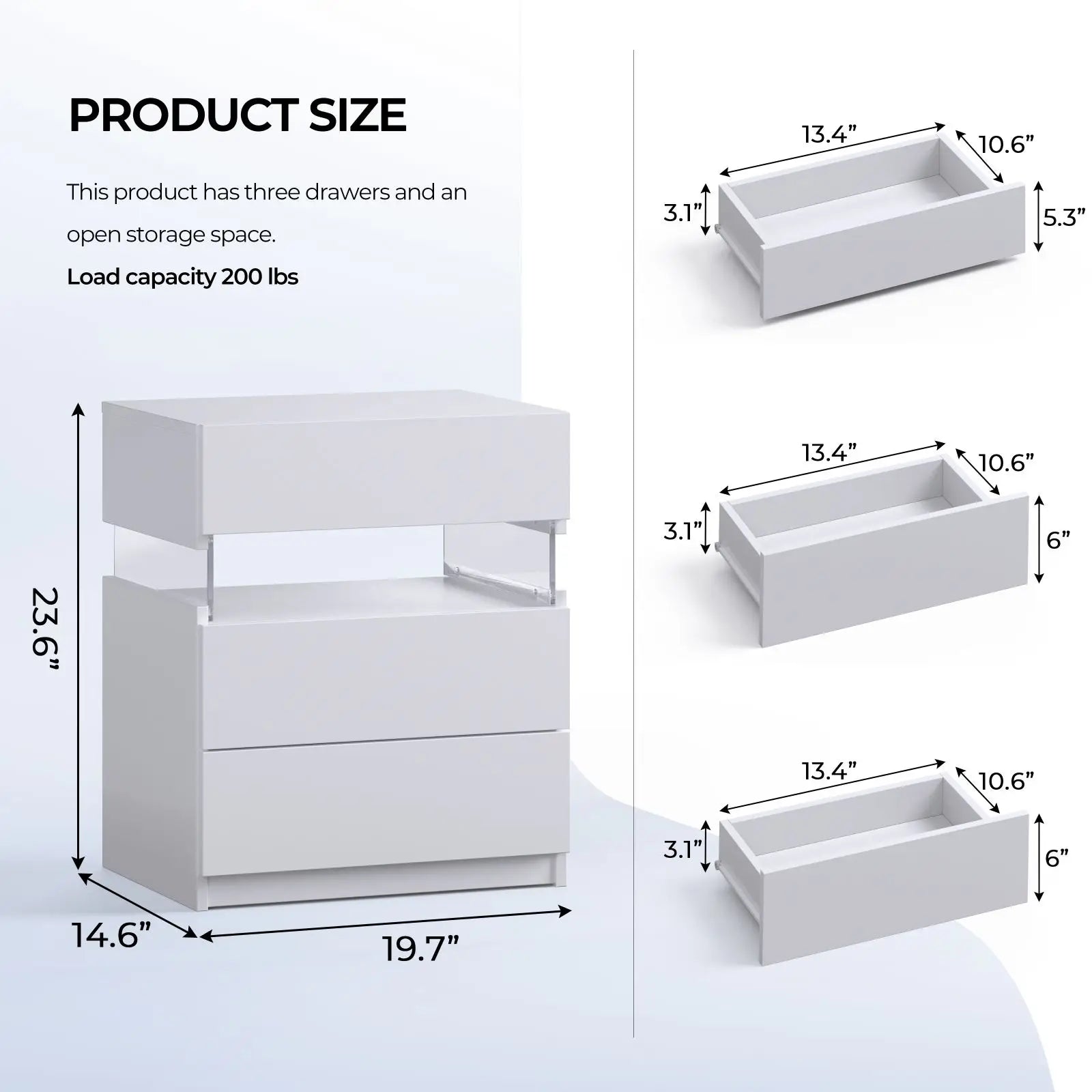 Bedside Tables with LED Lighting 3 Drawers