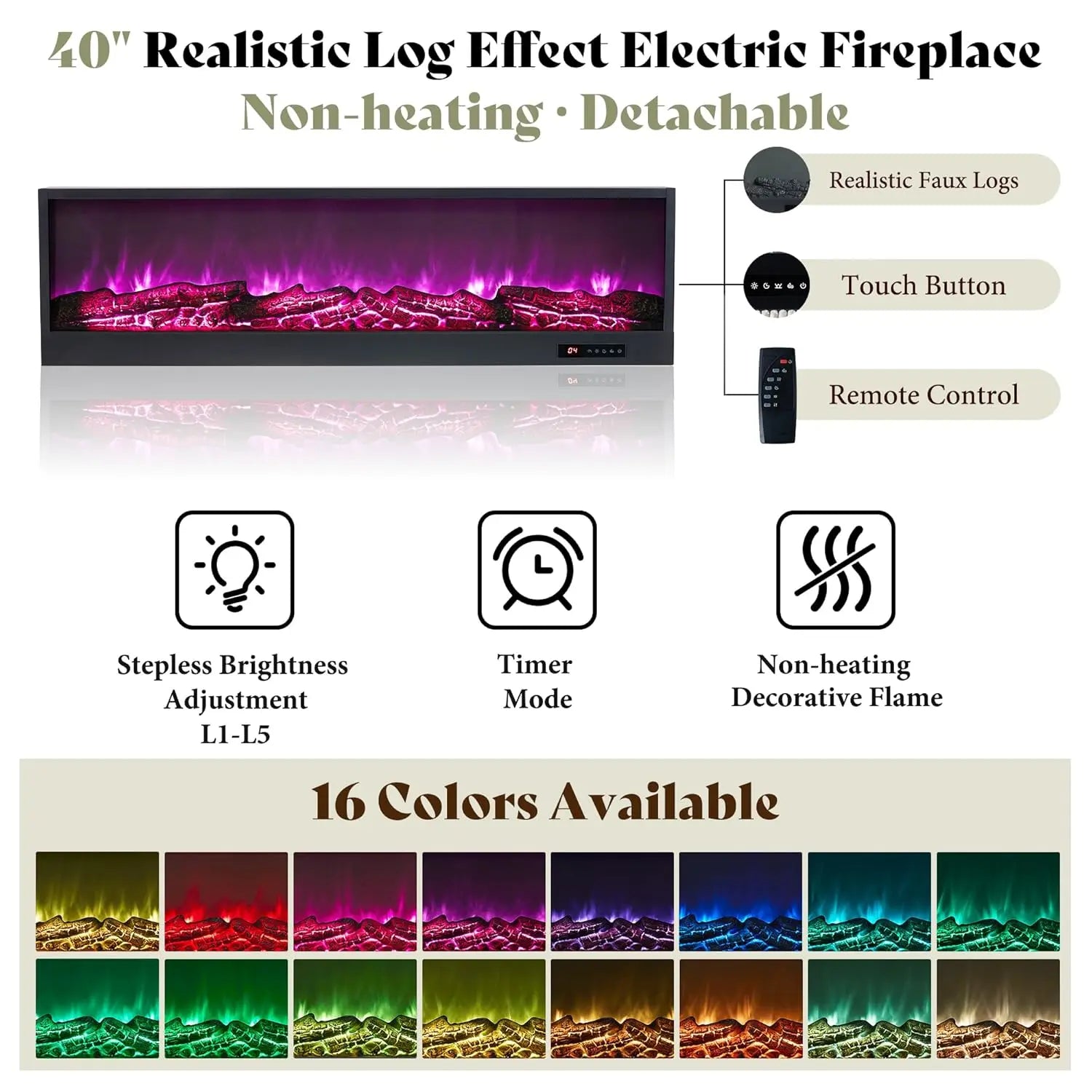 Queen Fireplace Platform Bed with Headboard 4 Drawers RGB LED Charging